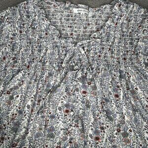 Rose + Olive Blouse Womens 3X White Floral Smocked Yoke Tie Neck Boho 3/4 Sleeve